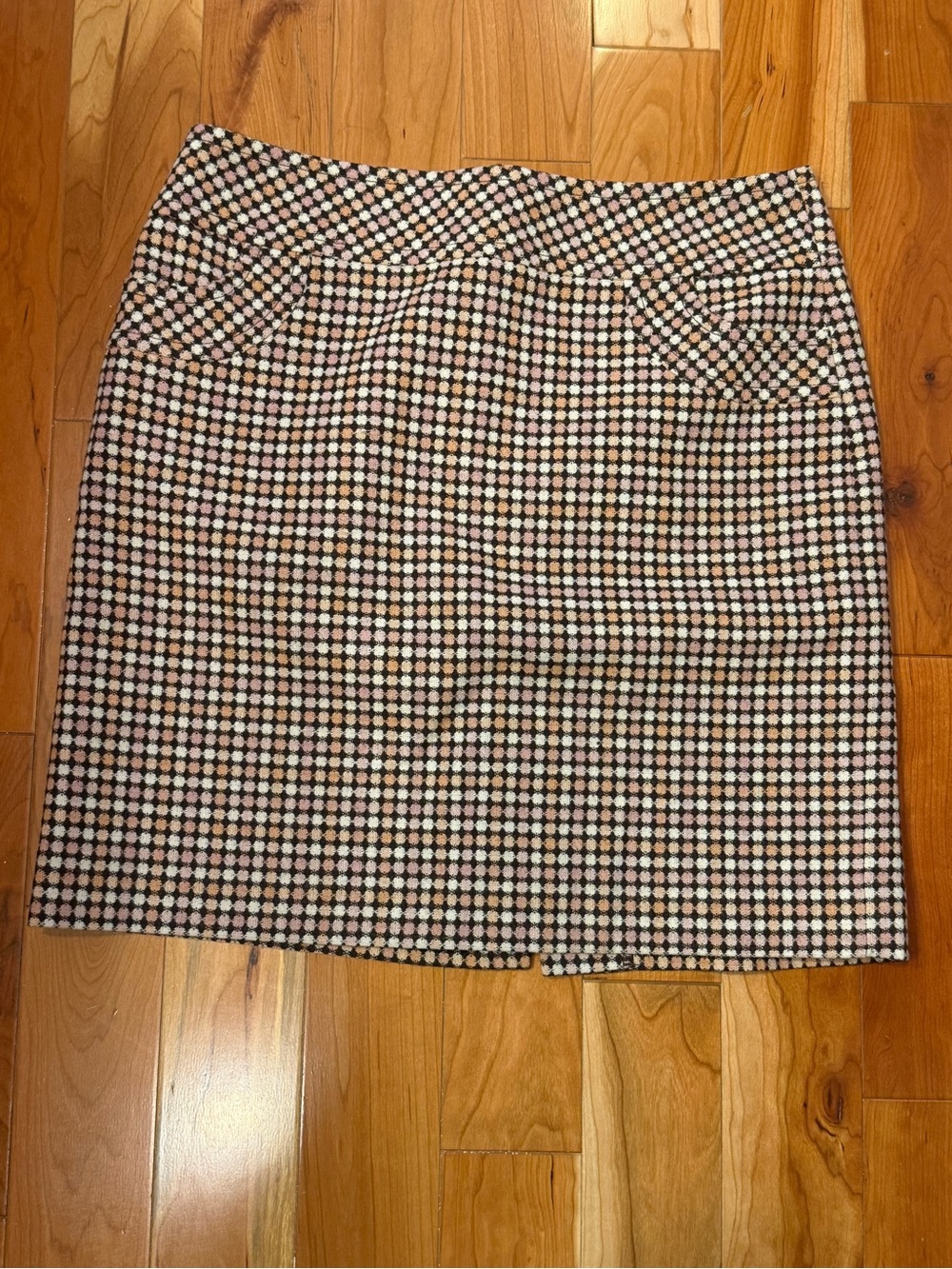 LOFT Pink and Black Checkered Pencil Skirt